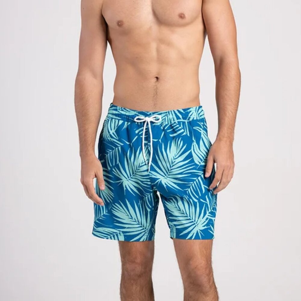 BLUE CROWN Blue Fronds Mens 7" Swim Shorts/NWT/S - Picture 2 of 16